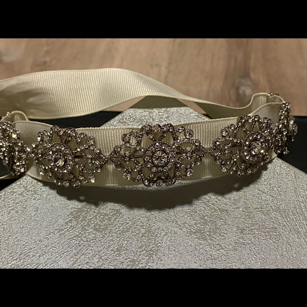 Bridal/formal headband with ivory ribbon tie